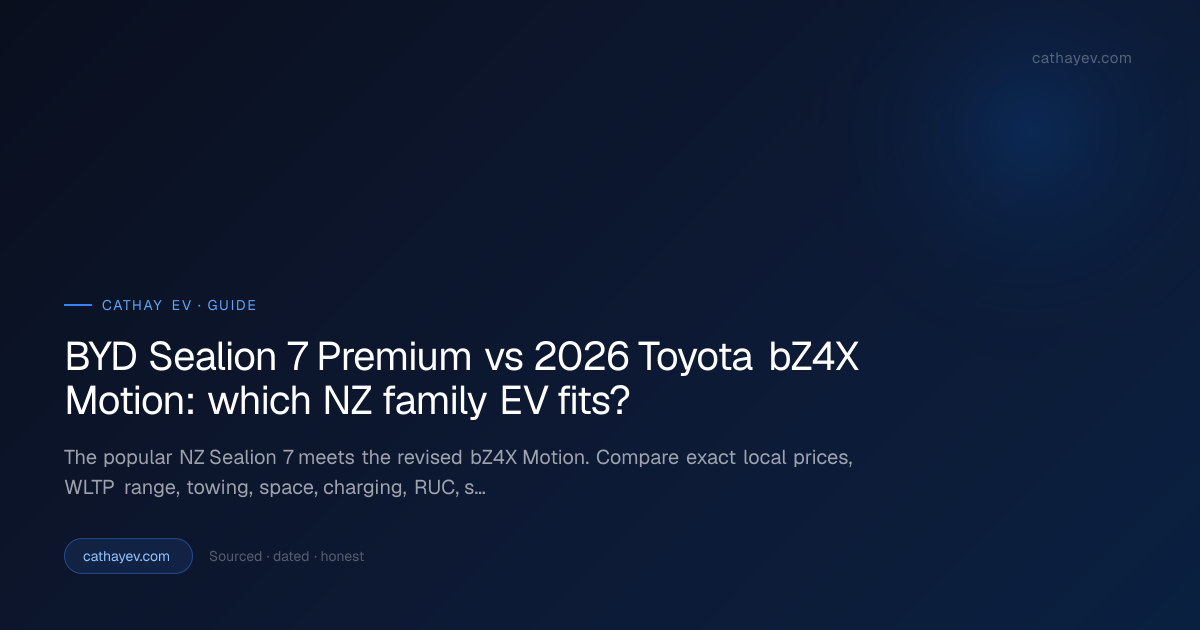Sealion 7 vs bZ4X Motion NZ: family EV, range and towing · Cathay EV